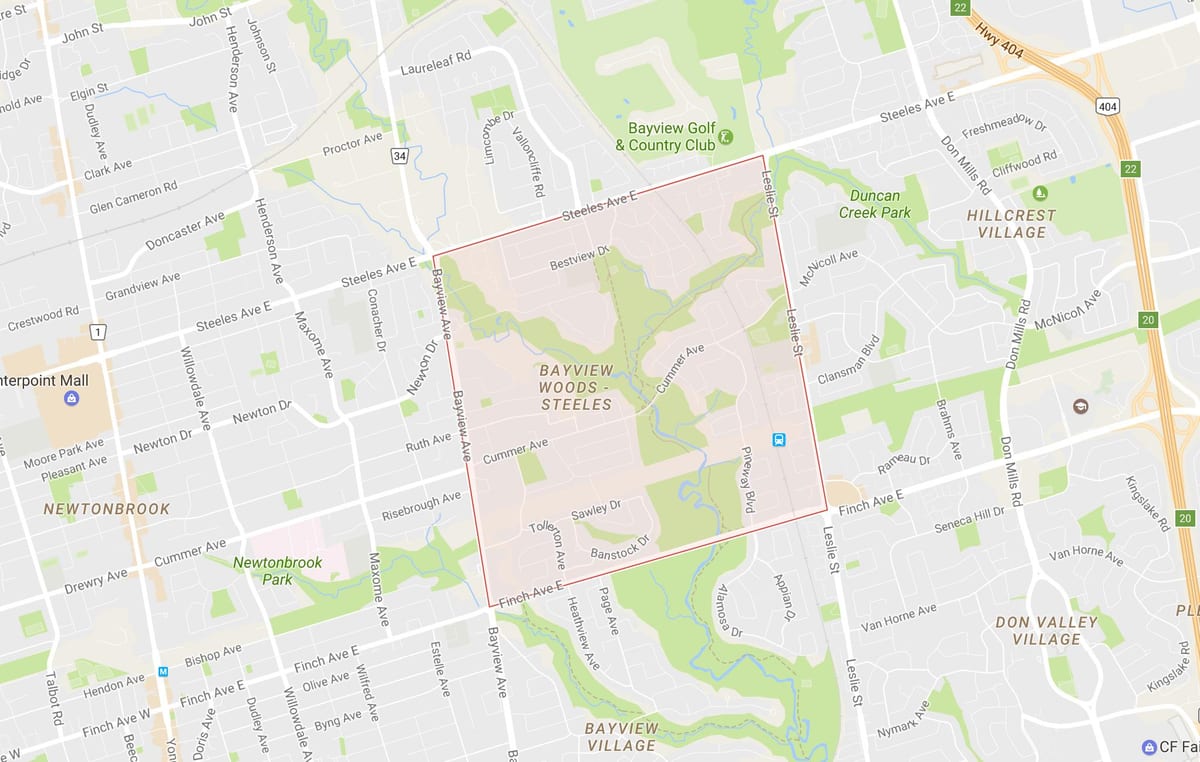 Ramani ya Bayview Woods – Steeles kitongoji Toronto