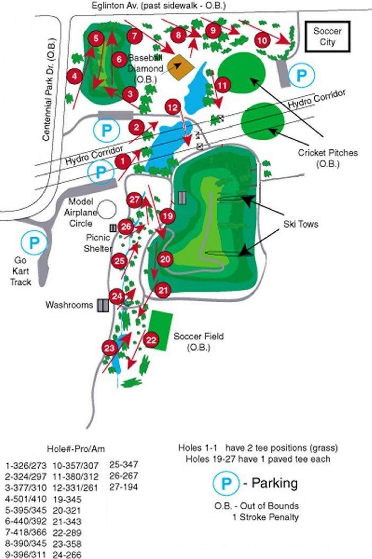 Ramani ya Centennial Park golf kozi Toronto