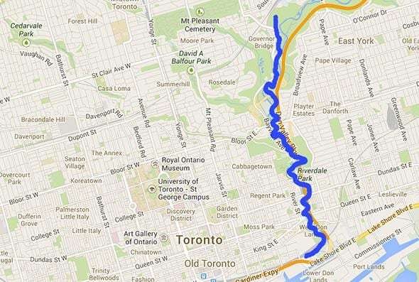 Ramani ya Don mto Toronto