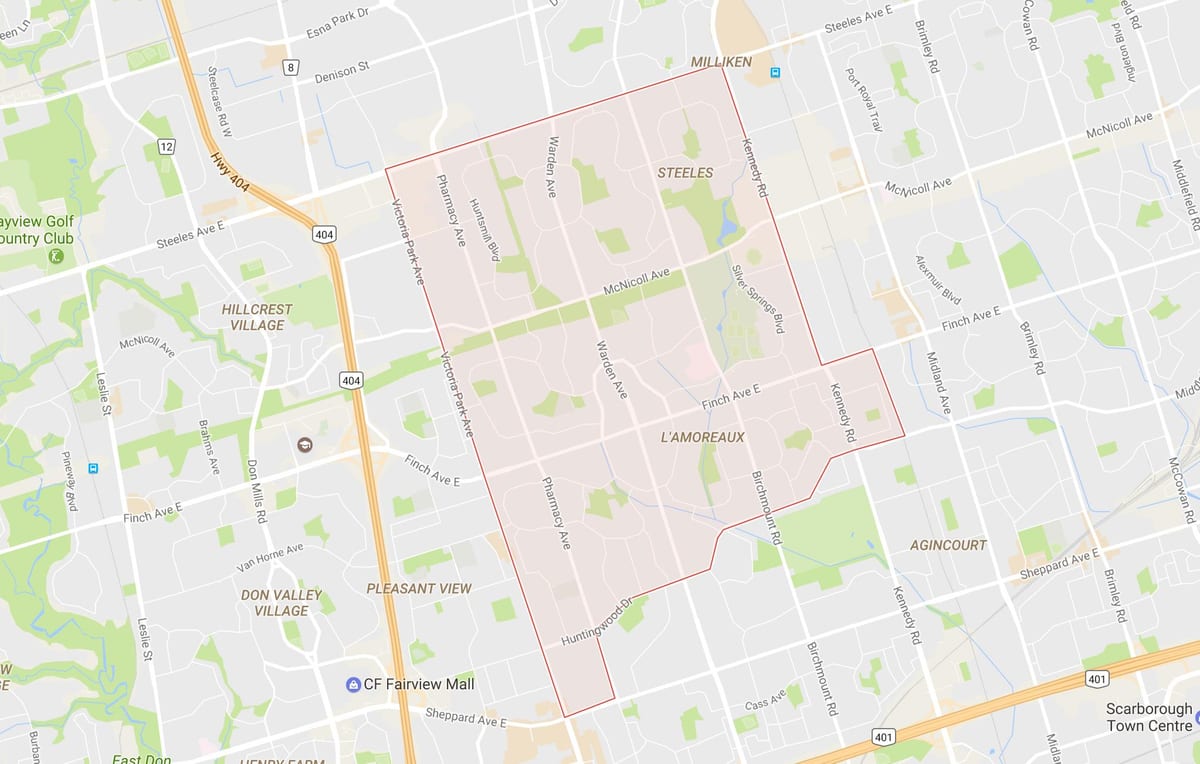 Ramani ya L'Amoreaux kitongoji Toronto