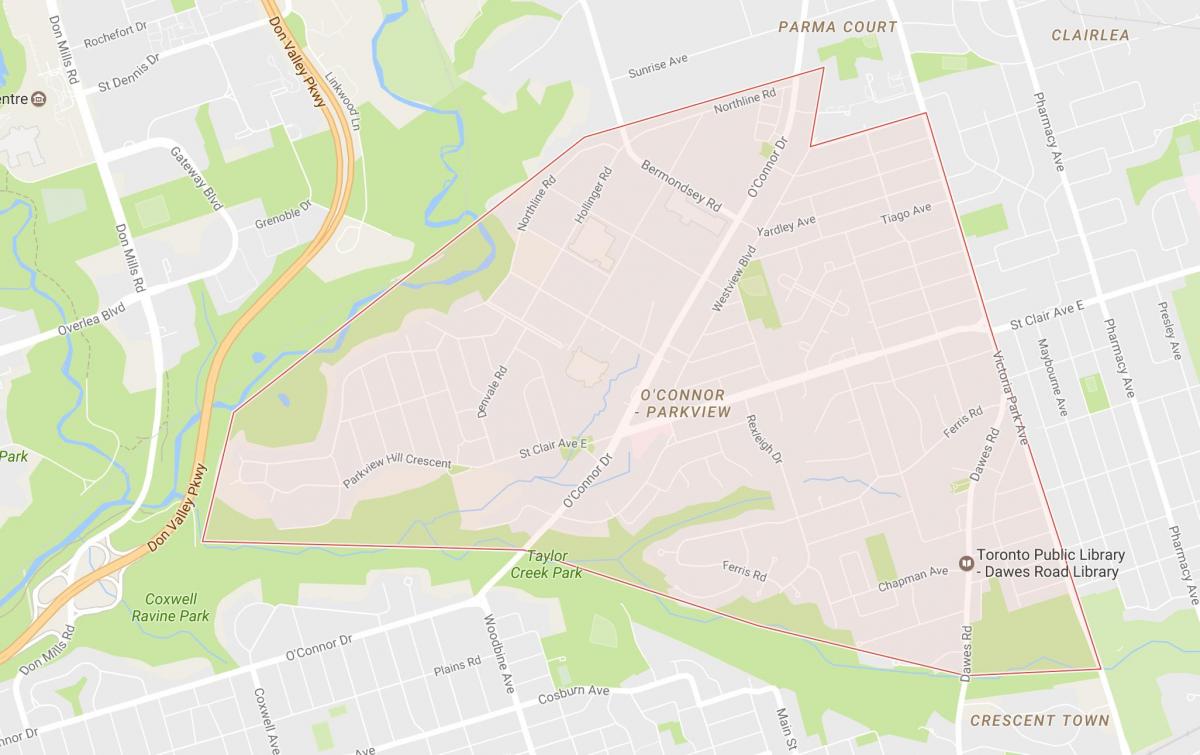 Ramani ya o'connor–Parkview kitongoji Toronto