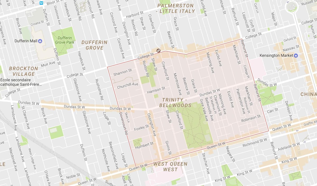 Ramani ya Utatu–Bellwoods kitongoji Toronto
