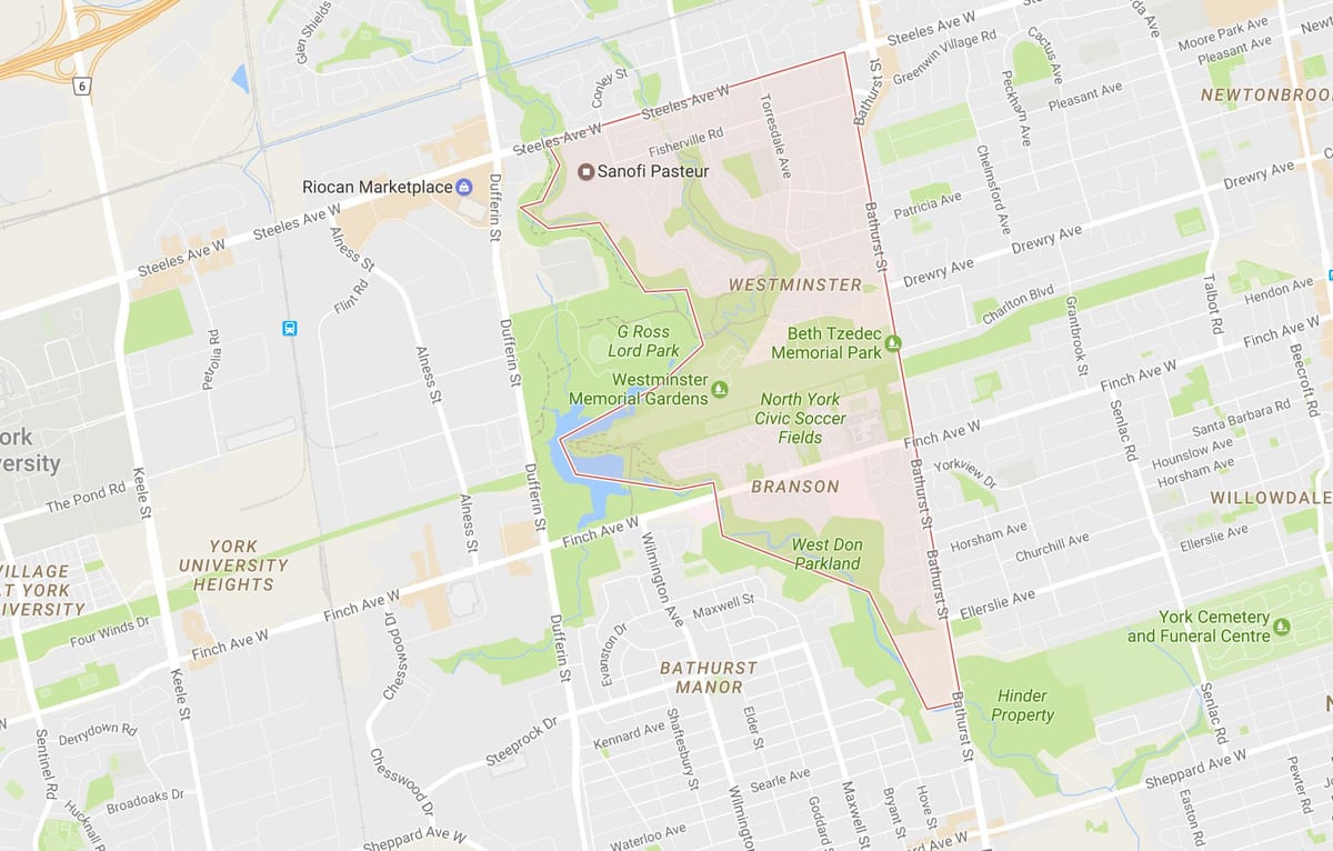 Ramani ya Westminster–Branson kitongoji Toronto