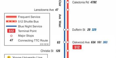 Ramani ya streetcar line 512 St Clair