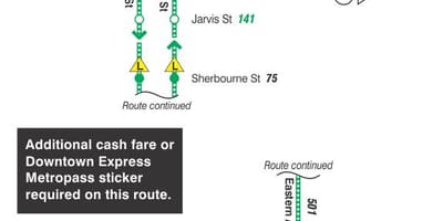 Ramani ya TTC 143 Downtown / Pwani Express basi njia Toronto